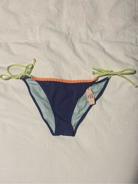 Victoria's Secret Navy Scrunch Teeny Bikini Bottom with Lime Ties Orange Trim